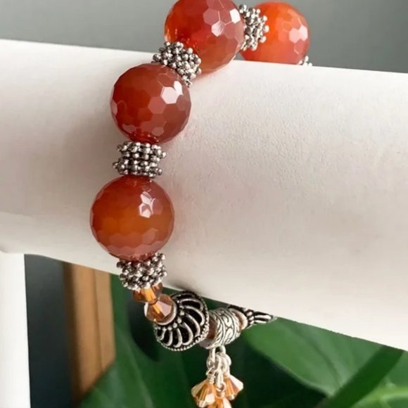 Handmade Carnelian Gemstone & Swarovski Crystal Bracelet - Picture 6 of 11